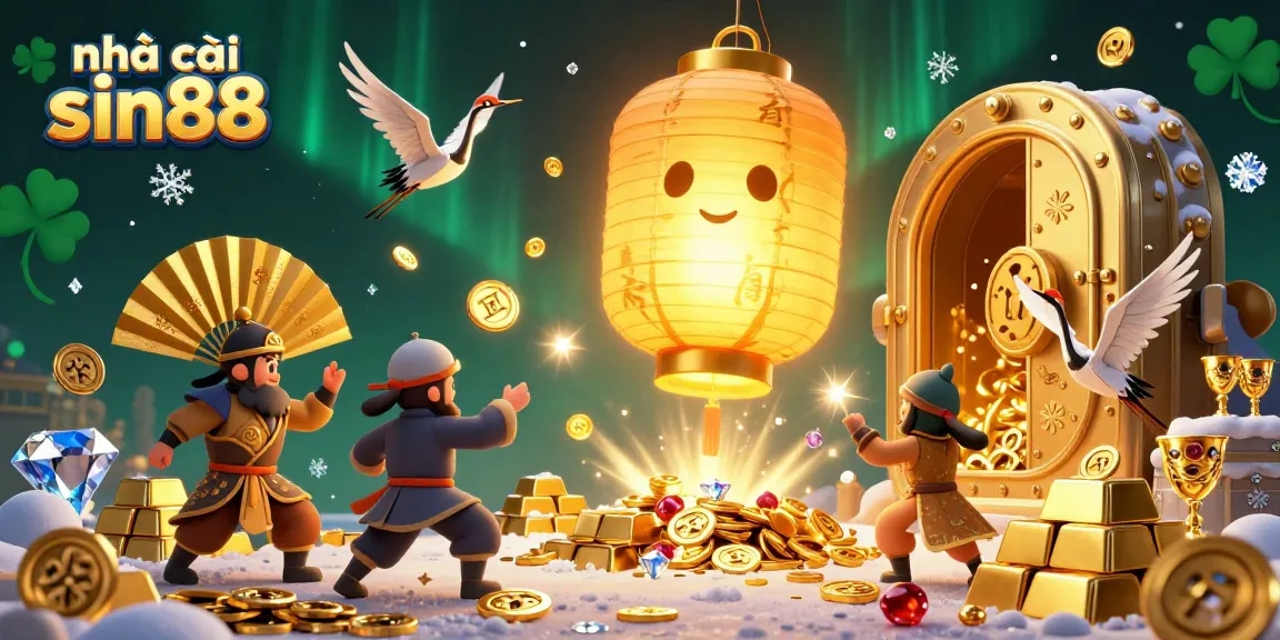 Experience gaming excitement at nhà cái sin88 with vibrant treasures, golden symbols, and thrilling casino elements.
