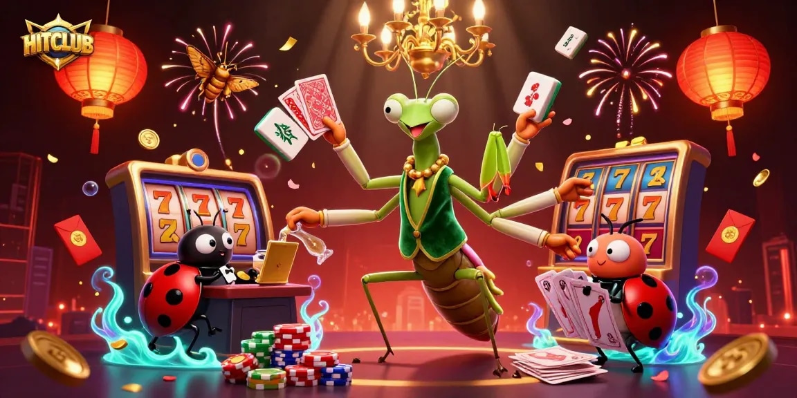 Experience the exhilarating gaming atmosphere at HITCLUB with vibrant slot reels and dynamic characters.