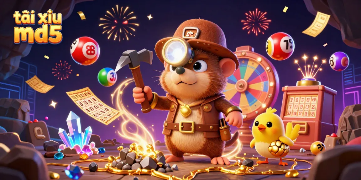 Tài xỉu md5 features engaging gameplay with a joyful treasure hunter mole and dynamic casino elements.