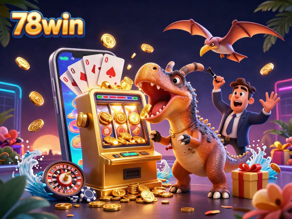 Experience thrilling jackpots with 78win as pachycephalosaurus wins coins from a slot machine.