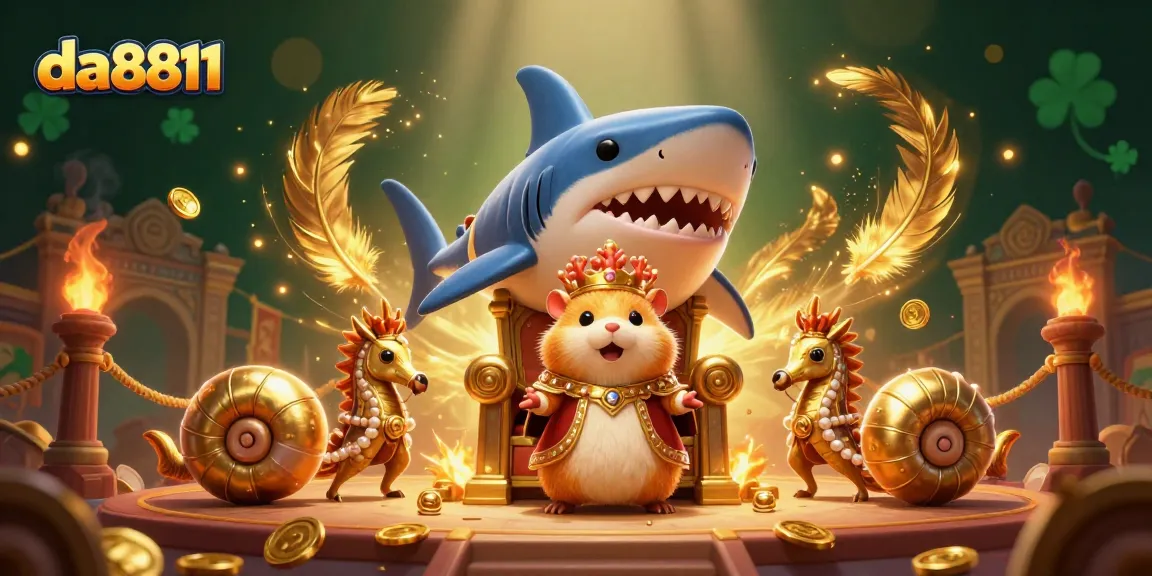 Experience the thrill of betting at da8811 with an epic 3D scene showcasing a golden hamster king and dynamic gambling elements.