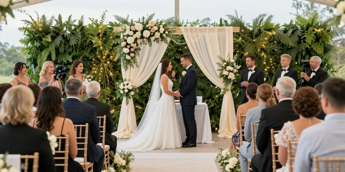 rokok88 wedding venue showcasing an elegant ceremony setup with floral decor and soft lighting.